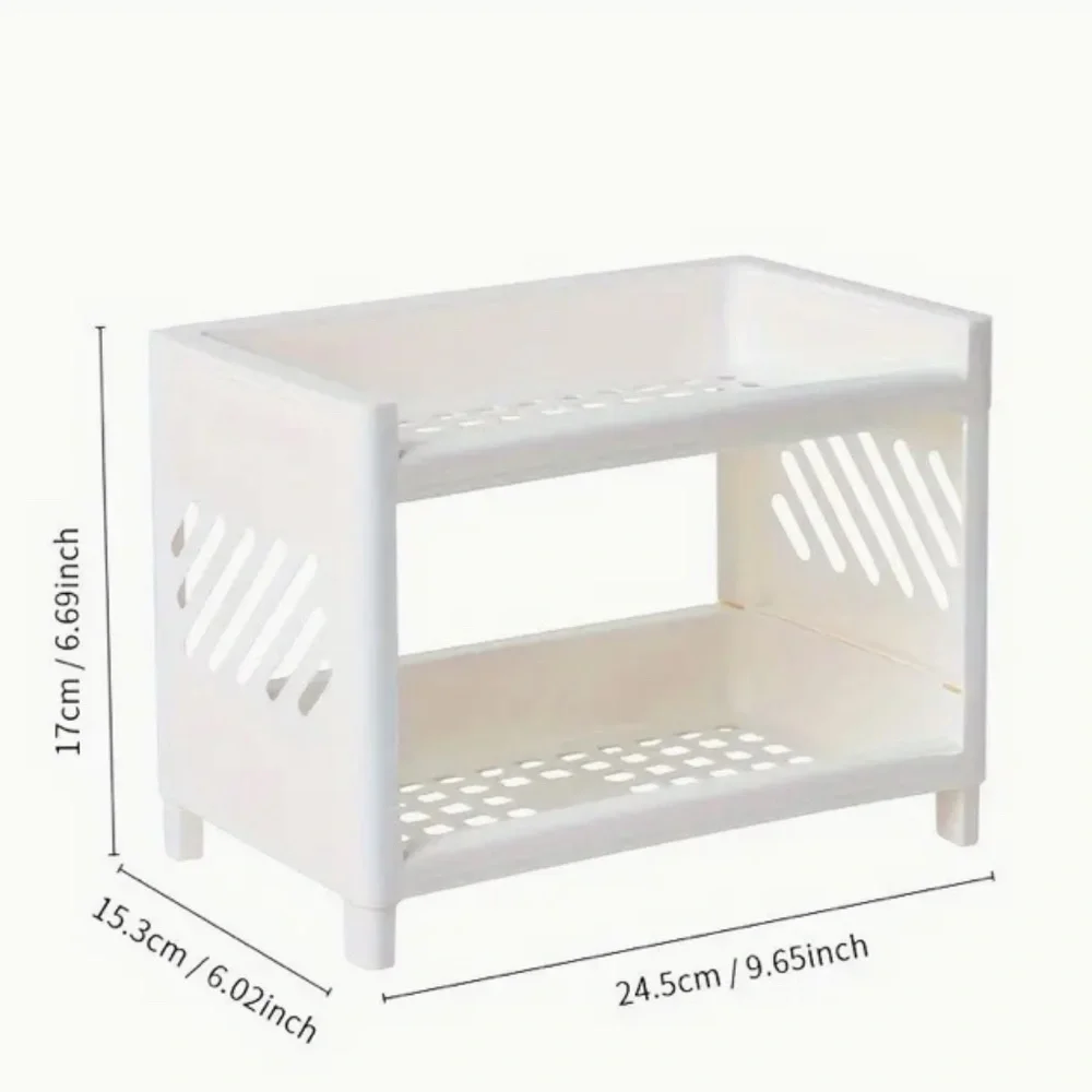 White Plastic Desktop Storage Rack -Multi-Functional Rectangular Organizer Shelf - Picture 2 of 8